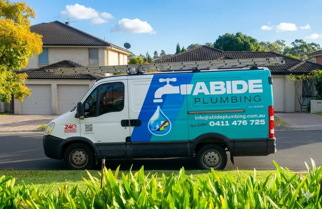 Abide Plumbing 24 hour emergency service van, licensed plumber Murat in the Hills District. Call 0411476725.