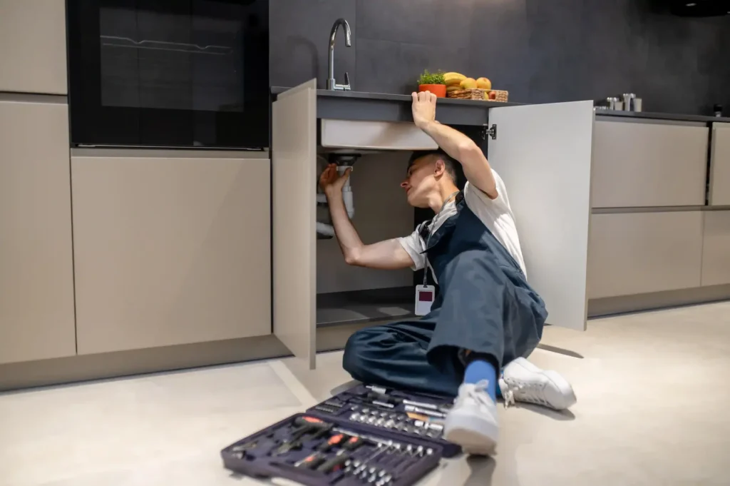 Abide Plumbing performing kitchen under sink repairs - Plumber Hills District Sydney